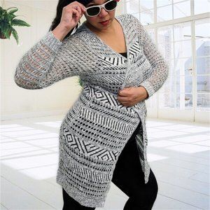 Long Geometric Loose Crochet Cardigan
